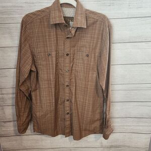 Pronto uomo blue small brown button up plaid shirt 10.7063